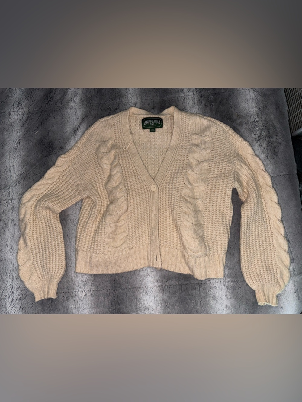 American Eagle Outfitters Cream Cable Knit Cardigan